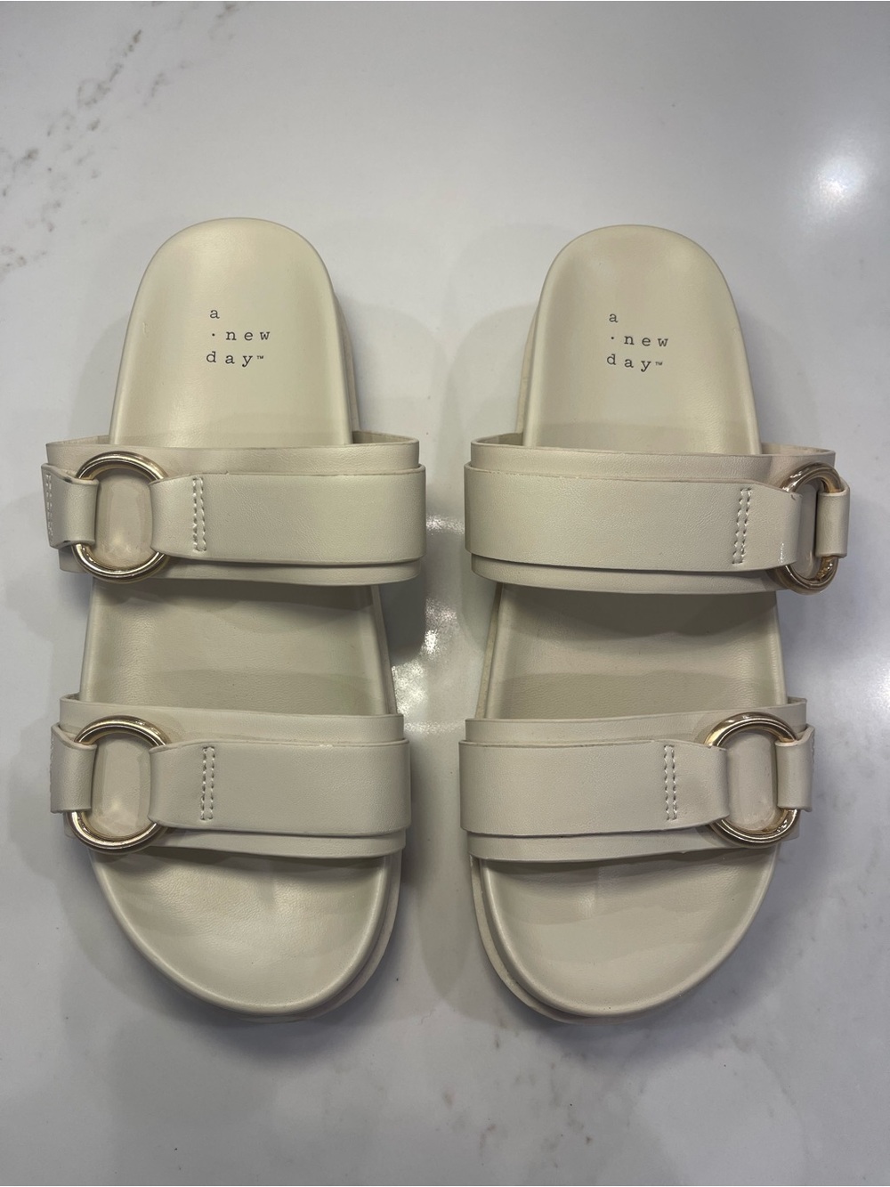 a.new.day Ivory Double Strap Slide Sandals
